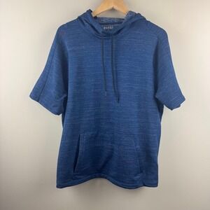 Rhone Mens Short Sleeve Hoodie Blue Space Dye Knit Pullover Pocket Size Large